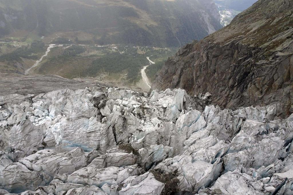 Il ghiacciaio di Planpincieux, nella parte inferiore del Monte Bianco