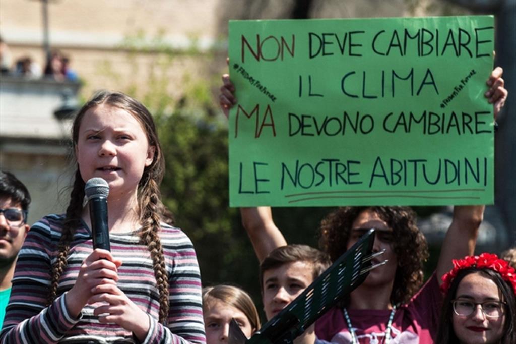 Greta Thunberg a Roma (Fotogramma)
