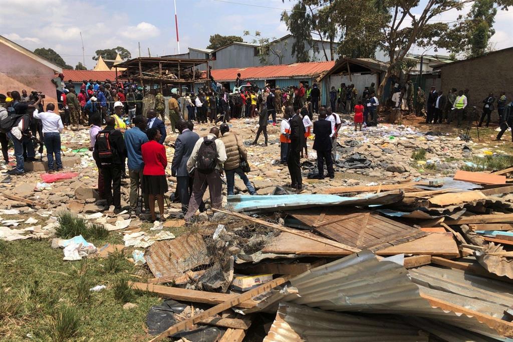 La scuola elementare crollata a Nairobi (Ansa)