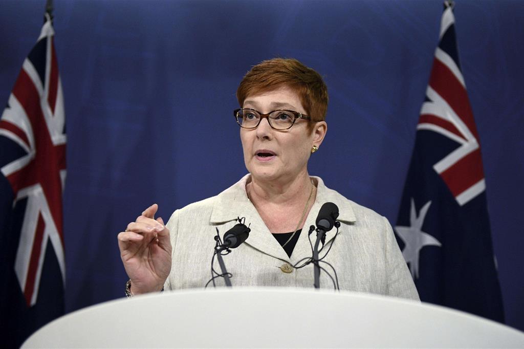 Il ministro degli Esteri australiano Marise Payne (Ansa)