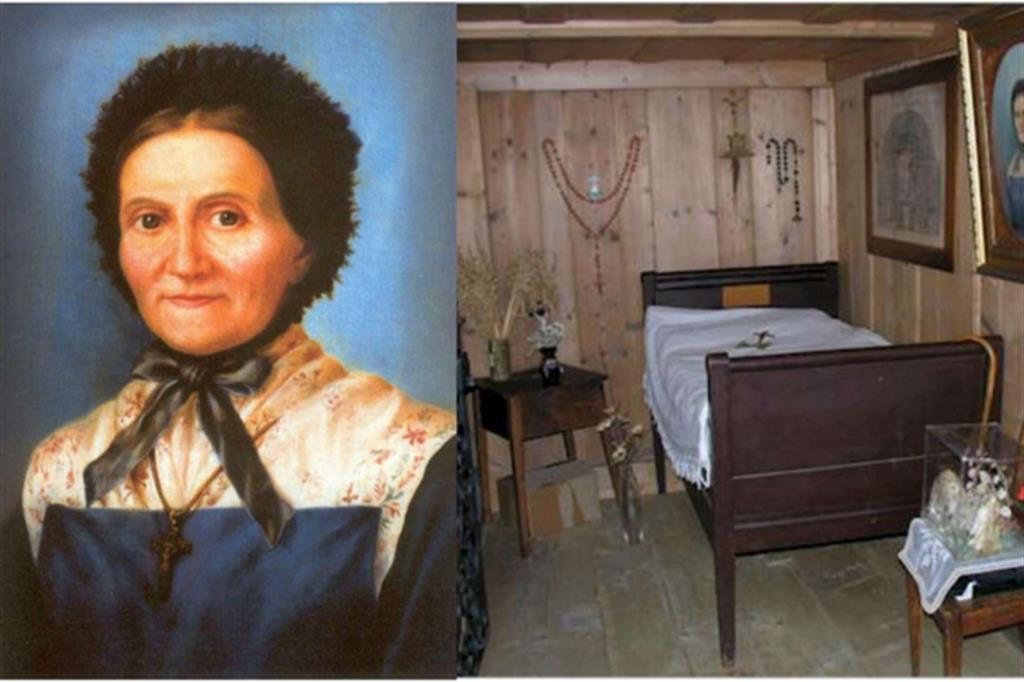 Un ritratto della beata Marguerite Bays, a fianco la sua stanza da letto
