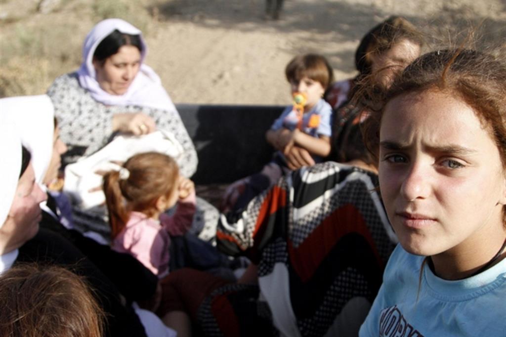 Profughi yazidi in fuga dal Daesh (Ansa)
