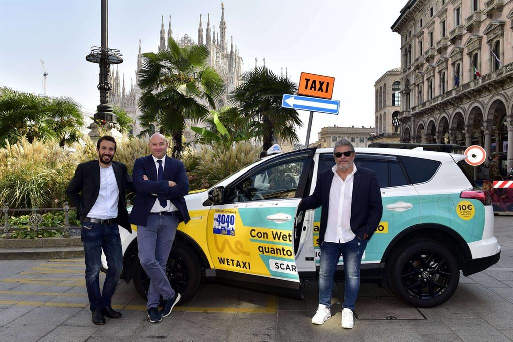 Massimiliano Curto di Wetaxi, Fabrizio Finamore di Samarcanda e Emilio Boccalin di TaxiBlu (foto Fotogramma)