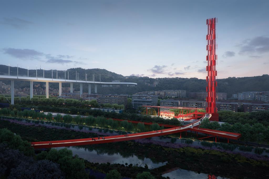 Il nuovo ponte, il Cerchio rosso e la Torre del vento (foto cortesia di Stefano Boeri Architetti, Metrogramma Milano, Inside Outside - Petra Blaisse)