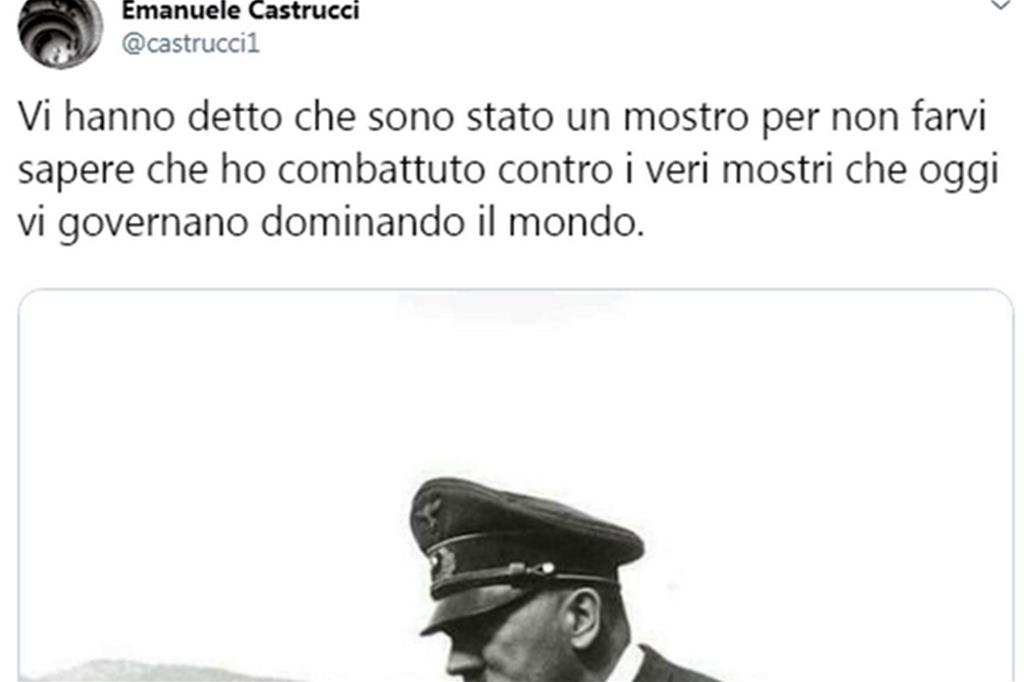 Il tweet pro Hitler apparso sul profilo twitter di Emanuele Castrucci