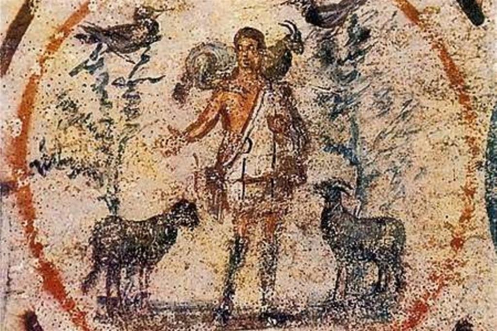 Il "Buon pastore". Catacombe di Priscilla (seconda metà del III secolo)