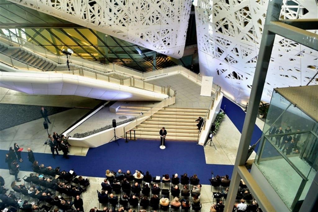 Giuseppe Conte durante l'inaugurazione di Human Technopole