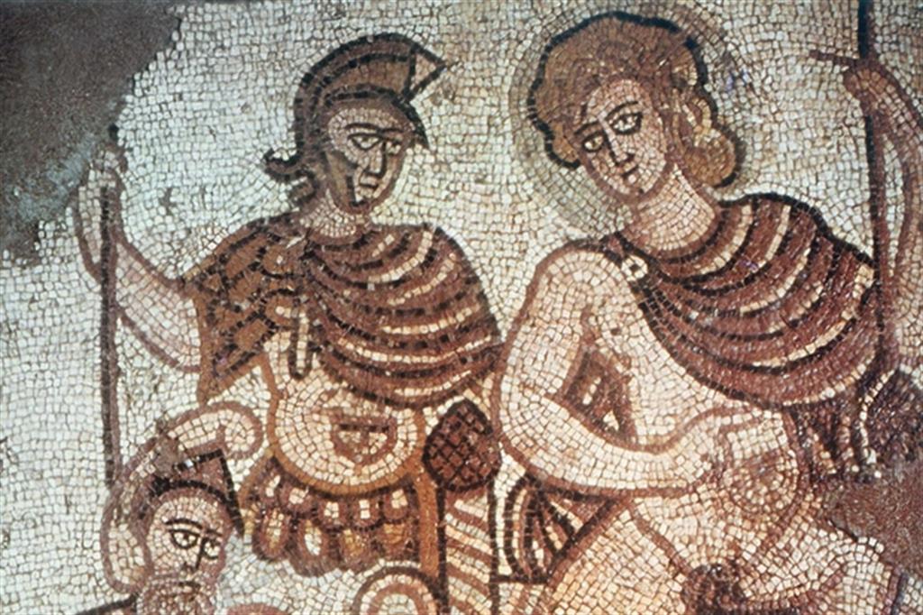 L’imperatore Onorio in trono e il suo comandante militare (nonché suocero) Stilicone, di origine vandala, in un mosaico del V secolo conservato a Faenza