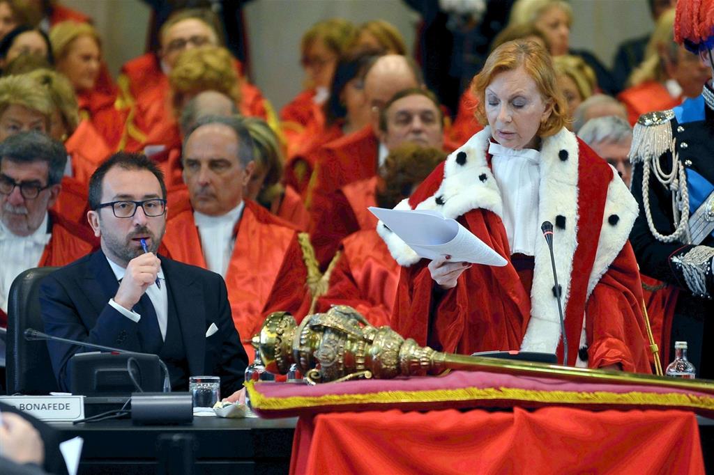 Milano, apertura 1° febbraio dell'anno giudiziario: il ministro Alfonso Bonafede, la presidente della corte d'Appello, Marina Tavassi