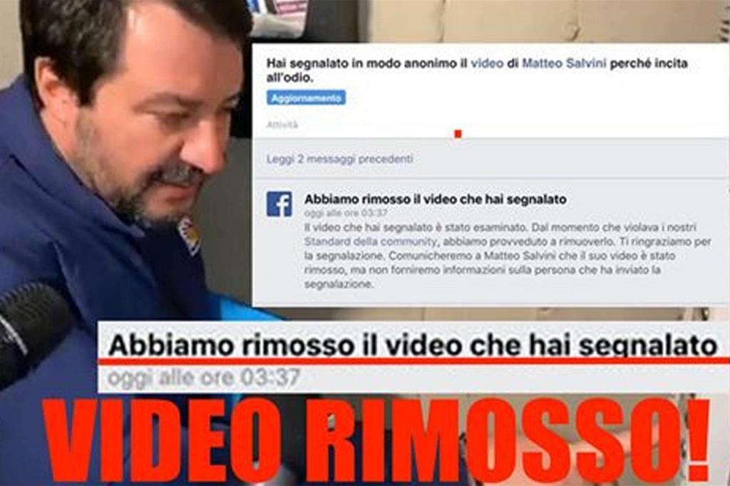 Una foto tratta dal profilo Facebook mostra il video al citofono di Matteo Salvini rimosso dalla piattaforma