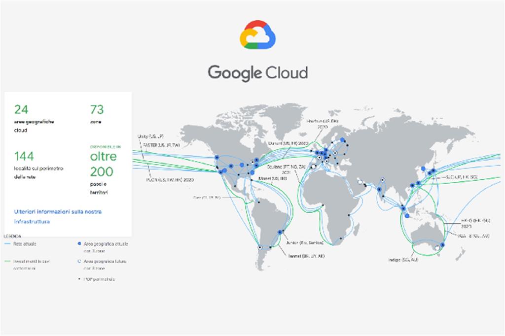 L'attuale rete mondiale di Google Cloud