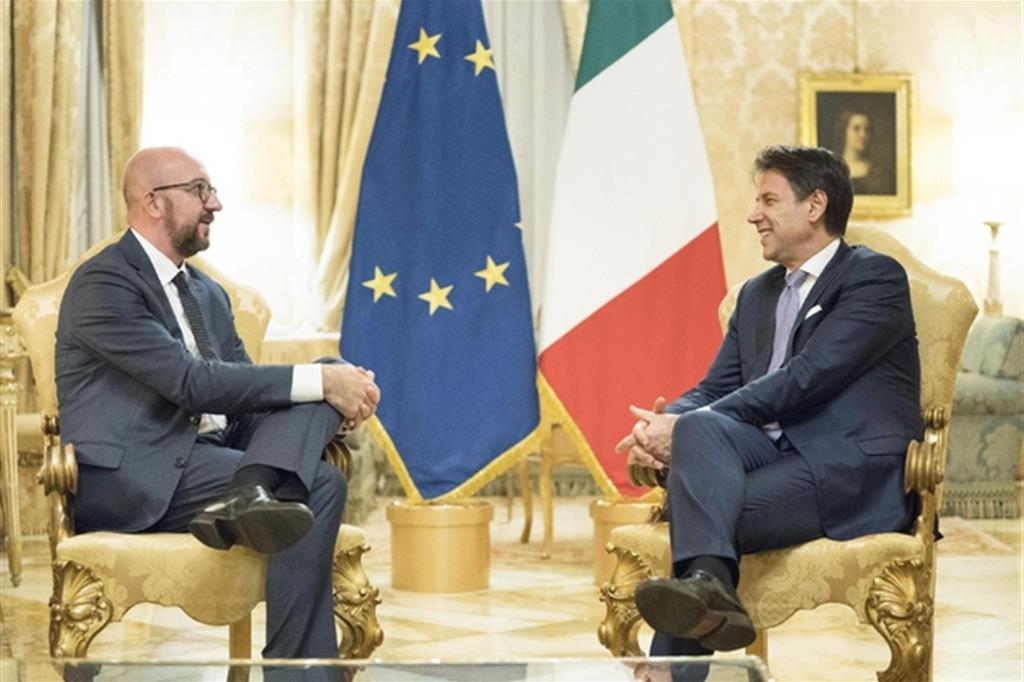 Il premier Giuseppe Conte e il presidente del Consiglio Europeo Charles Michel a Palazzo Chigi nell'ottobre scorso