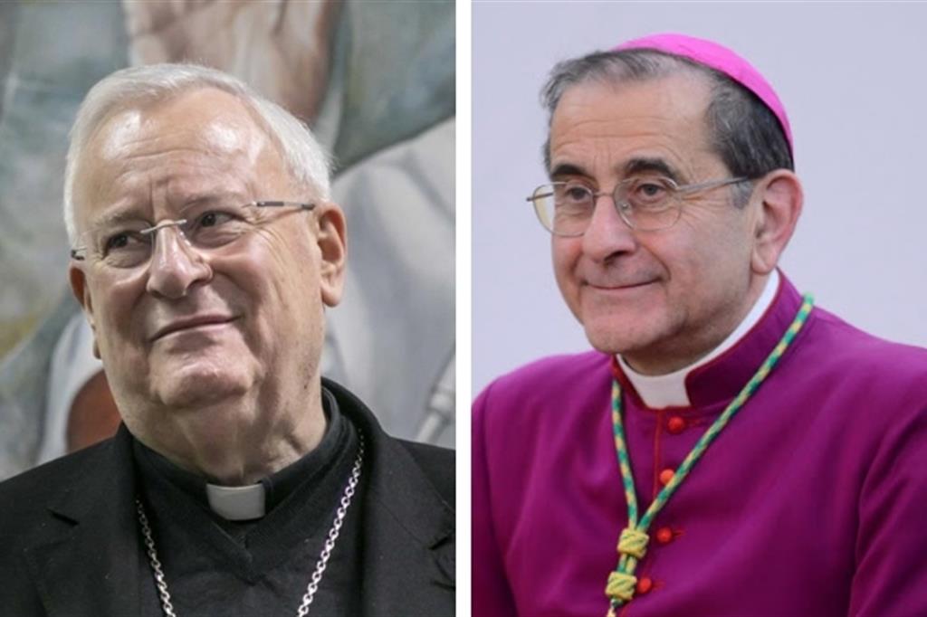 Il cardinale Gualtiero Bassetti e l'arcivescovo di Milano Mario Delpini
