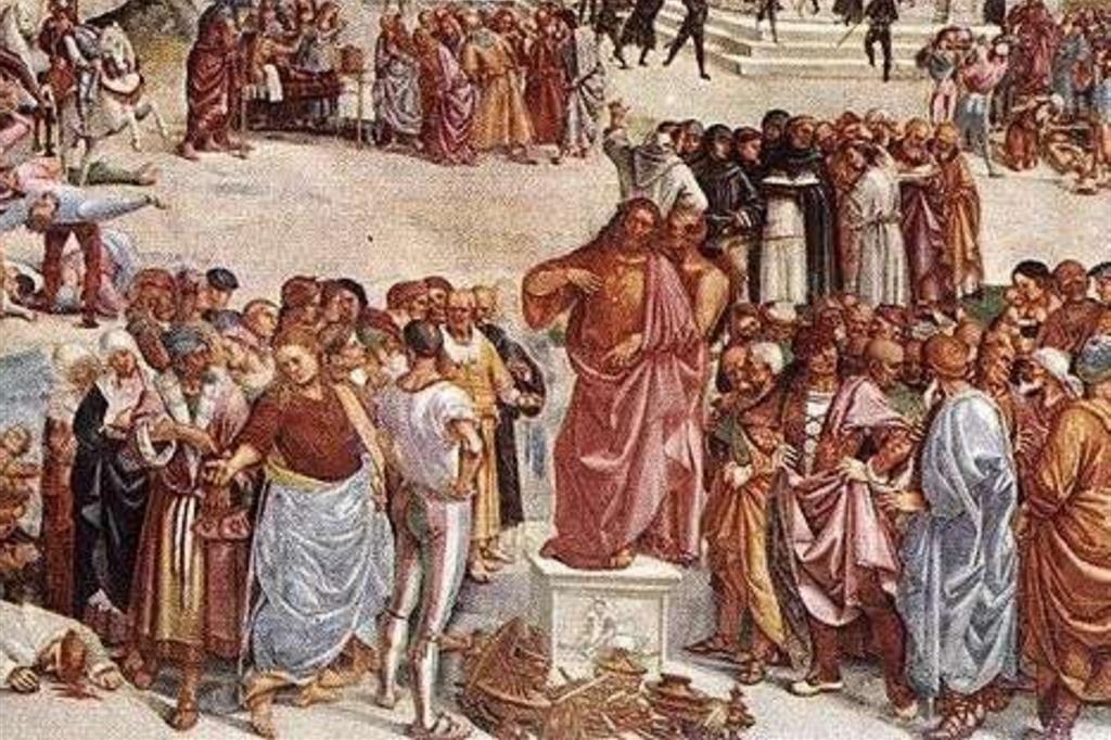 Luca Signorelli, Predica e fatti dell’Anticristo, particolare, affresco