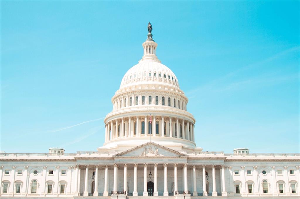 Il neoclassico Campidoglio di Washington, sede del Congresso degli Stati Uniti d’America