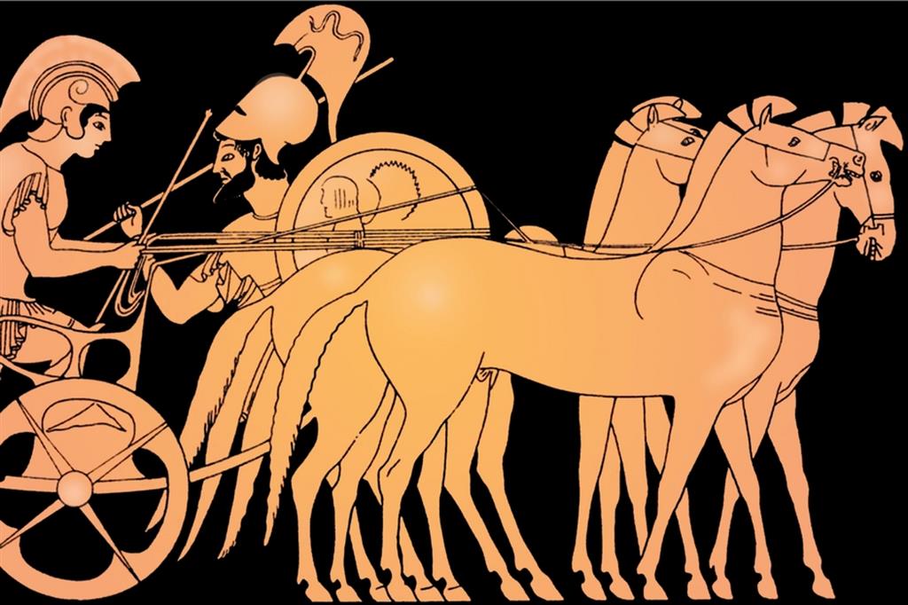 “La partenza di Achille” su un’anfora al British Museum