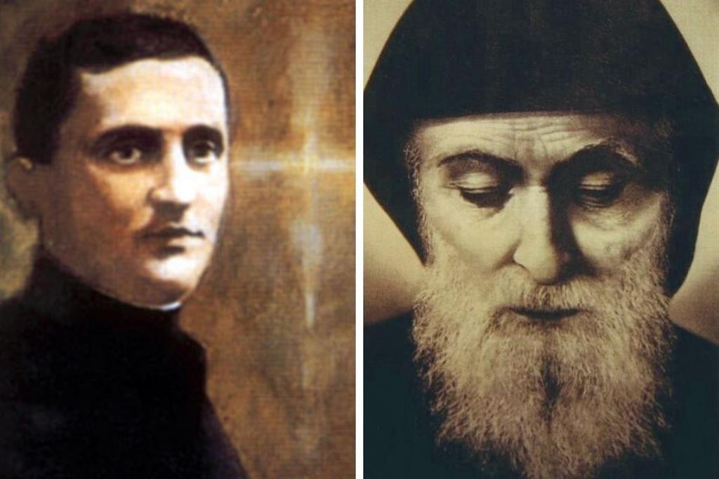A sinistra frate Riccardo Pampuri. A destra  il monaco libanese Charbel Makhluf