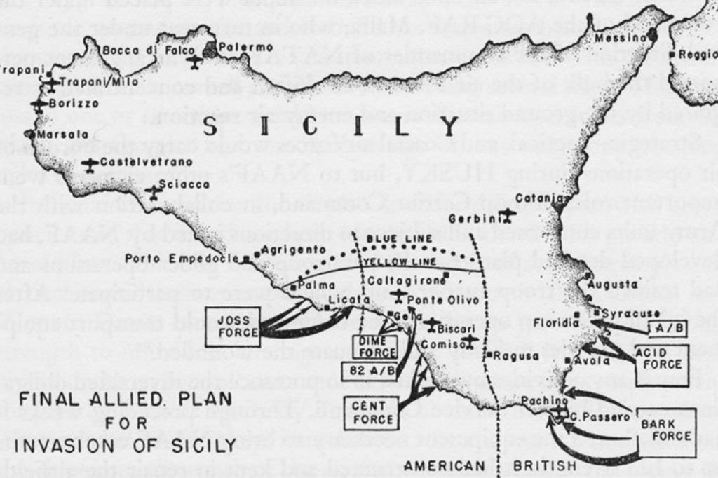 La Mappa degli Alleati per il piano d'invasione della Sicilia