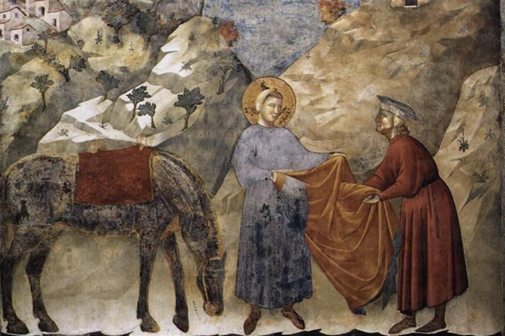 "San Francesco dona il mantello a un povero" o “Elemosina del mantello”, affresco attribuito a Giotto e custodito nella Basilica superiore di Assisi