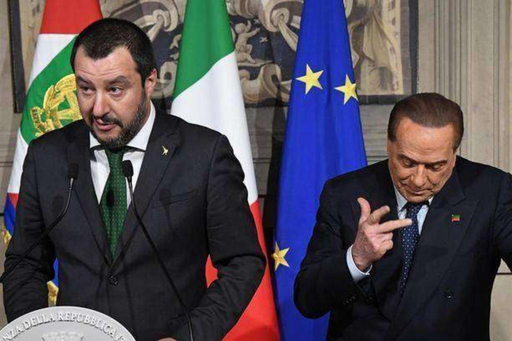 Maggio 2018: Matteo Salvini, a sinistra, e Silvio Berlusconi al Quirinale durante le consultazioni