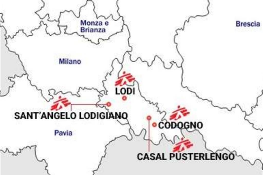 La mappa degli interventi di Msf in Lombardia
