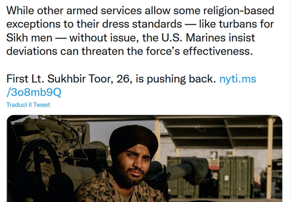 Svolta nei Marines: primo soldato con il turbante Sikh