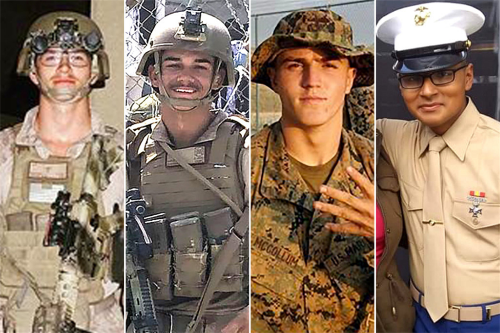 Quattro dei 13 soldati Usa morti nella strage di Kabul: da sinistra Maxton Soviak, Kareem Nikoui, Rylee McCollum e David Lee Espinoza