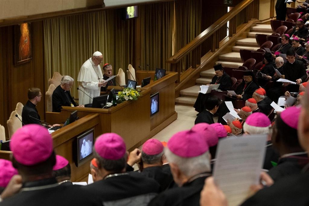 Un'immagine di papa Francesco al summit dedicato alla protezione di minori, il 21 febbraio 2019