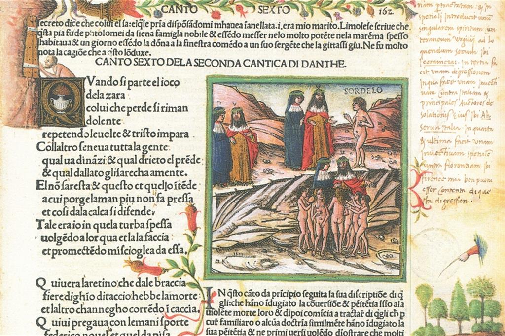 Una pagina dell'edizione miniata della "Divina Commedia" del 1491