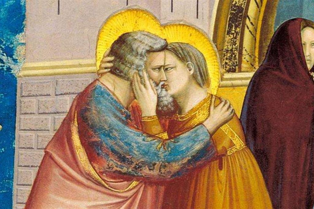 Il bacio tra Gioacchino e Anna ritratto da Giotto alla Cappella degli Scrovegni di Padova (Particolare)