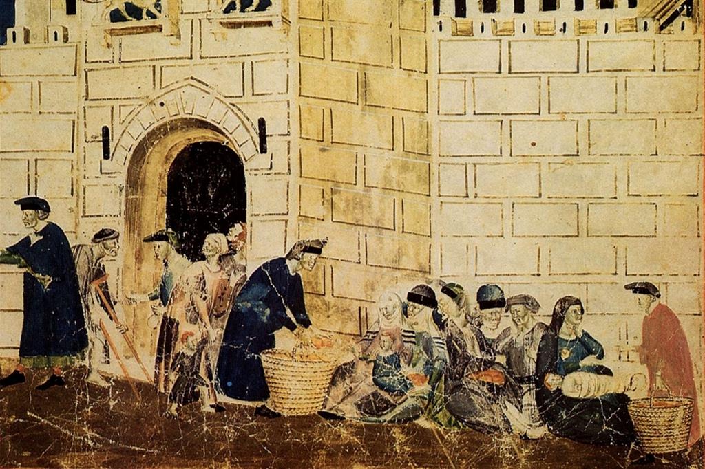 Mendicanti nel ’300 (miniatura dallo “Specchio umano” di Domenico Lenzi)