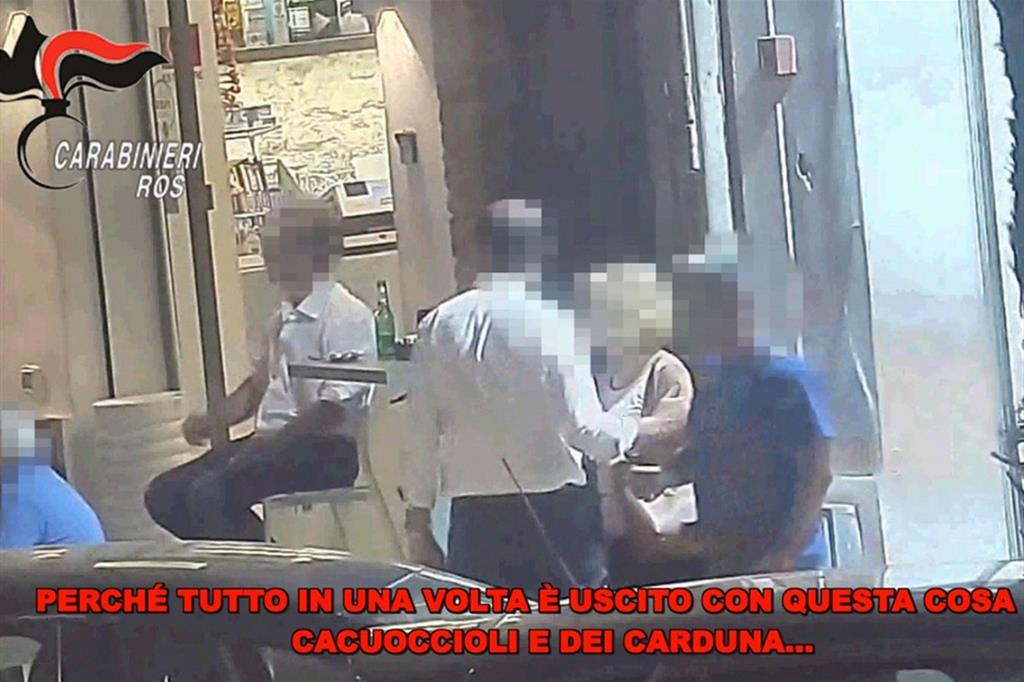 Un fermo immagine tratto da un video dei carabinieri di Palermo ripreso durante l'indagine che ha portato al fermo di 23 persone, tra queste anche Antonio Gallea