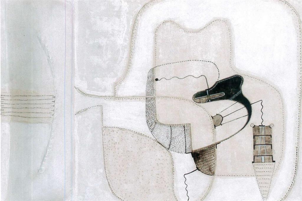 Max Marra,  “2008  Miraggio  cosmos”,  tecnica mista  su tela. Opera esposta  nella mostra  “L’inquieta  bellezza  della materia”  al Marca  di Catanzaro