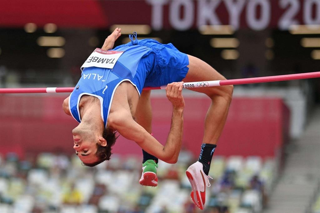 Gianmarco "Gimbo" Tamberi a Tokyo durante le qualifcazioni nel salto in alto