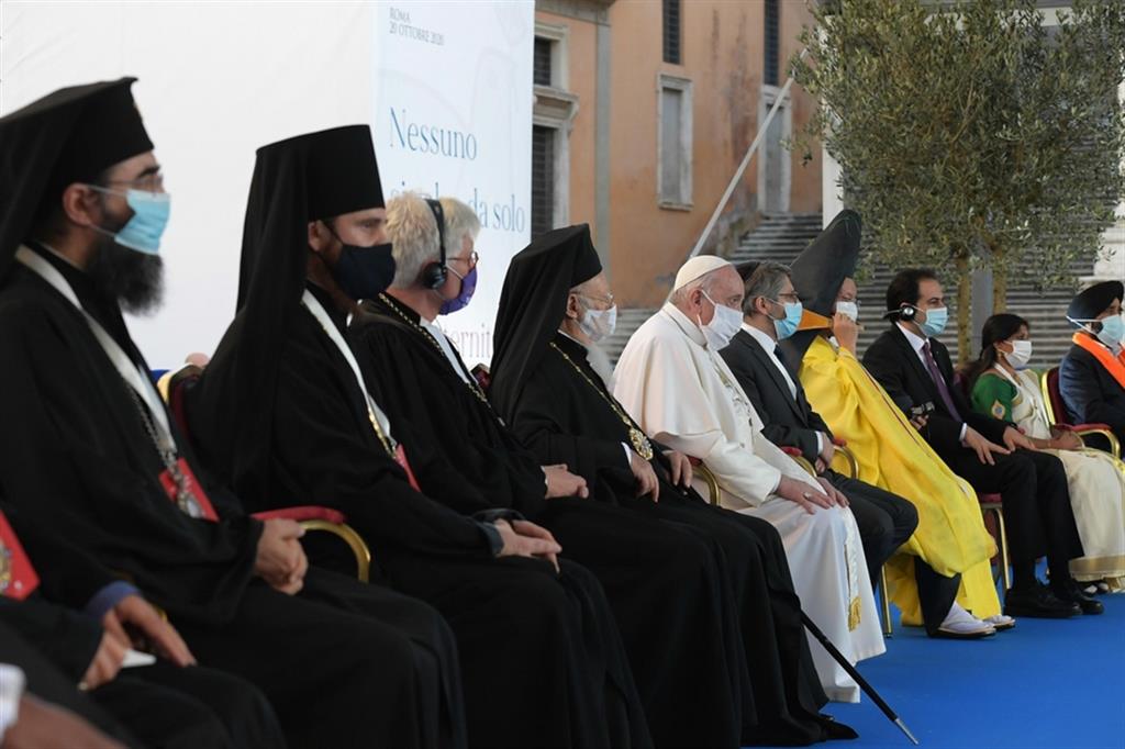 Roma, 20 ottobre 2020. In Campidoglio papa Francesco e il patriarca ecumenico della Chiesa Ortodossa Bartolomeo I