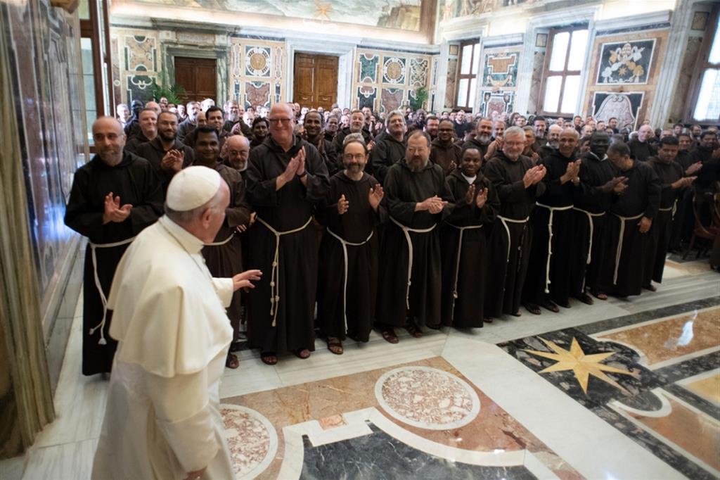 Frati minori cappuccini in udienza dal Papa nel 2018