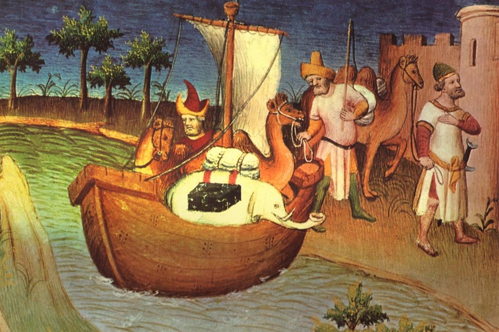 "Arrivo dei fratelli Polo a Hormuz", miniatura tratta da un codice del XIV secolo del “Milione”. Parigi, Biblioteca Nazionale