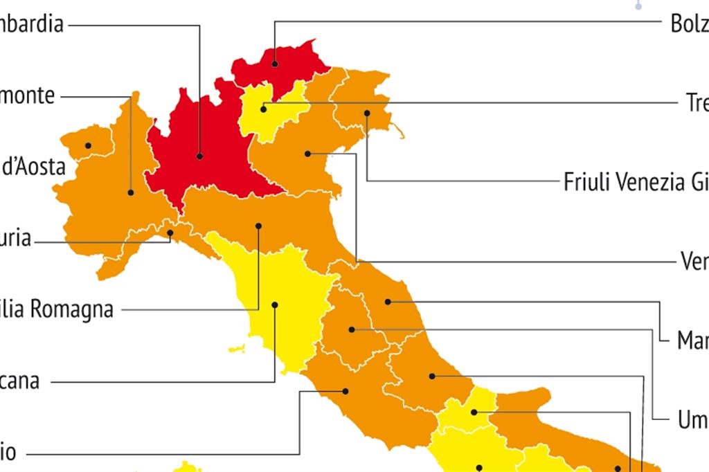 Lombardia, Sicilia e Bolzano in zona rossa. 12 le regioni arancioni. I divieti
