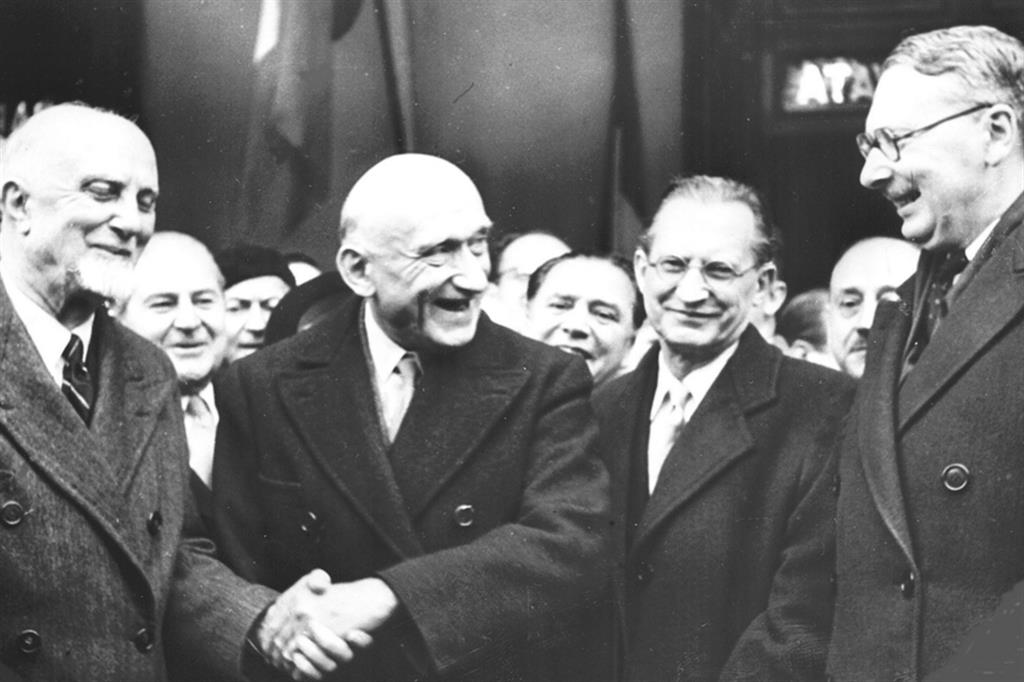 Carlo Sforza, Robert Schuman, Alcide De Gasperi e René Pleven a Santa Margherita Ligure nel 1951