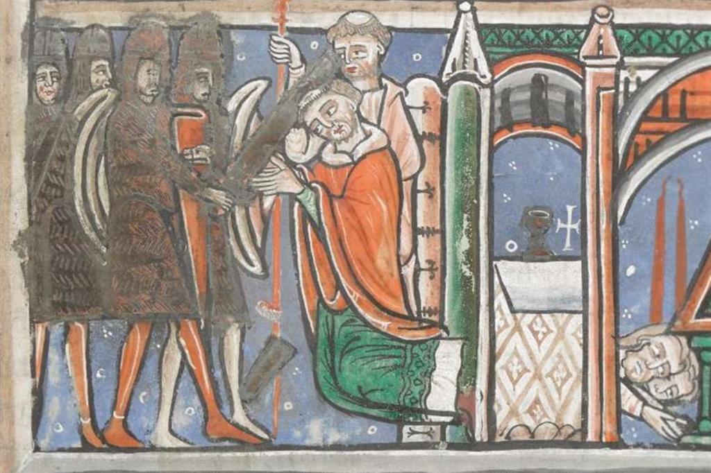 La miniatura che rappresenta il martirio del santo nel manoscritto “Cotton Claudius B II” (fine XII secolo)
