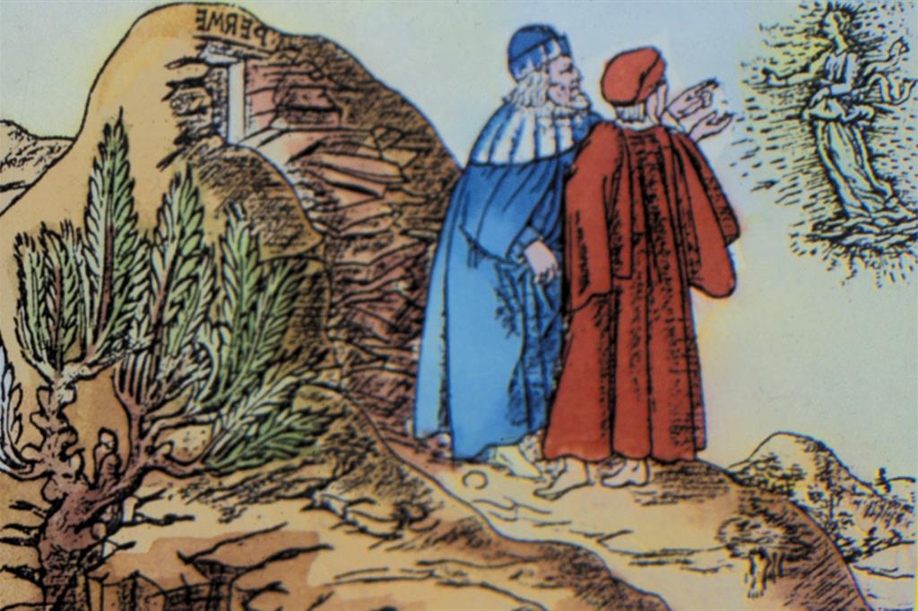 “Dante e Virgilio incontrano Beatrice”, incisione attribuita a Baccio Baldini (1481). Siena, Biblioteca Comunale