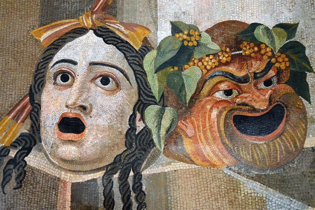 Maschere del teatro romano, mosaico dalle Terme Deciane. Roma, Musei Capitolini
