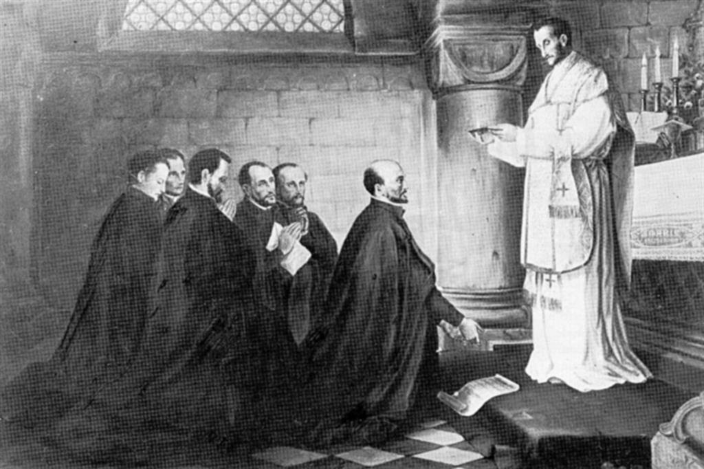 Santo Ignazio di Loyola con i primi seguaci in un dipinto