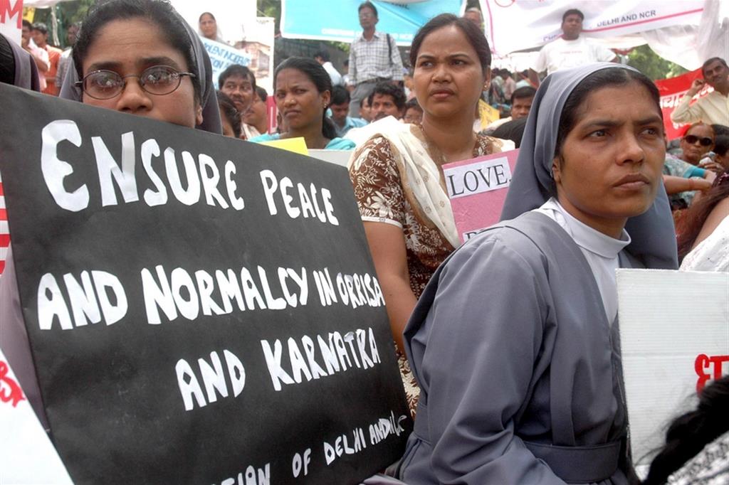 Una manifestazione contro la persecuzione dei cristiani in India, dopo le violenze in Orissa