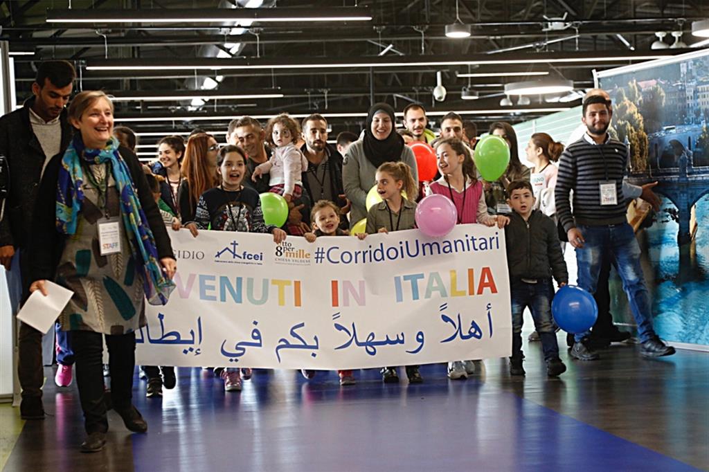 Aeroporto di Fiumicino, 27 marzo 2018. L'arrivo di profughi siriani dal Libano attraverso i corridoi umanitari attivati da Sant'Egidio, Chiese Riformate e Ministeri Interni ed Esteri