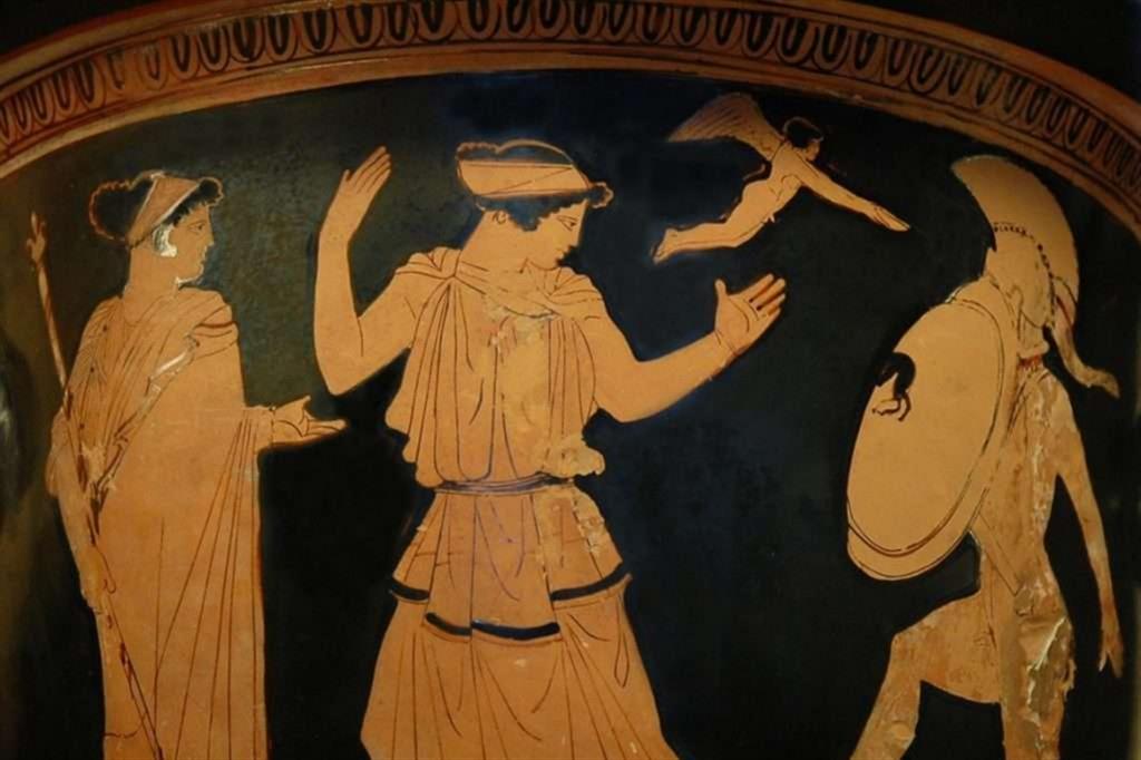 Menelao s’innamora di Elena: cratere attico da Egnazia (450-440 a.C.)
