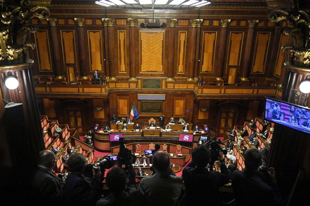 L'Aula del Senato oggi, durante la discussione del ddl Zan
