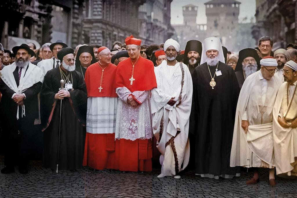 Il corteo finale della Preghiera per la Pace a Milano, 22 settembre 1993