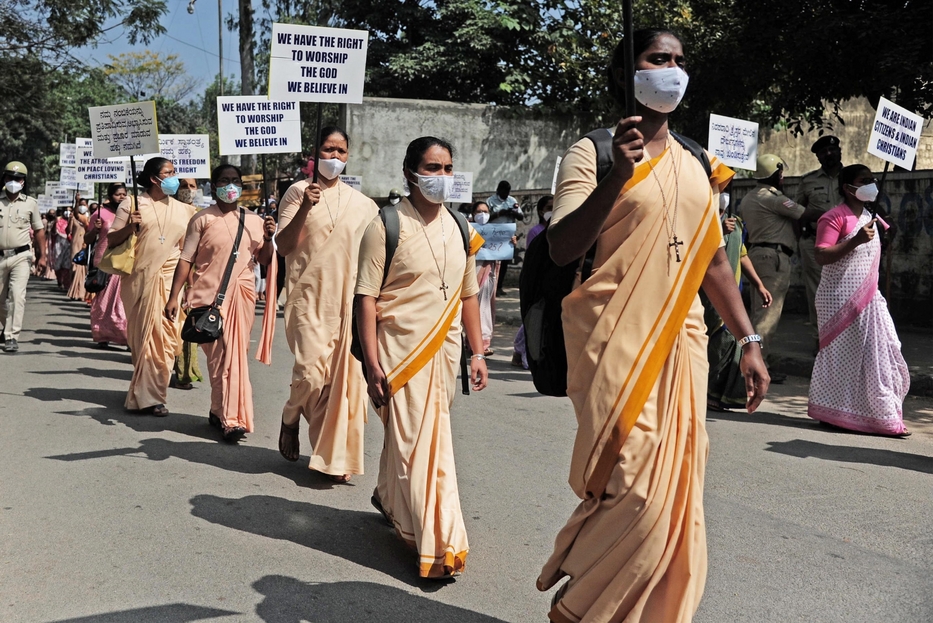 Una protesta di cristiani contro le leggi anticonversione in India