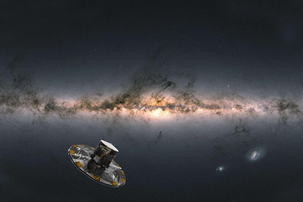 Una rappresentazione della sonda Gaia e della Via Lattea